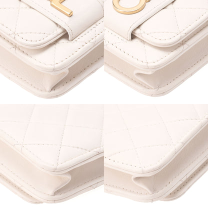 CHANEL Chain Wallet Matelasse Logo Mark Lambskin White Gold-Tone Hardware, Pre-Owned
