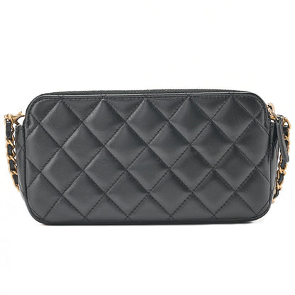 CHANEL Chain Wallet Coco Mark Matelasse Suede X Lambskin Black Gold-Tone Hardware, Pre-Owned