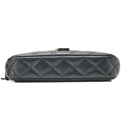CHANEL Chain Wallet Coco Mark Matelasse Suede X Lambskin Black Gold-Tone Hardware, Pre-Owned