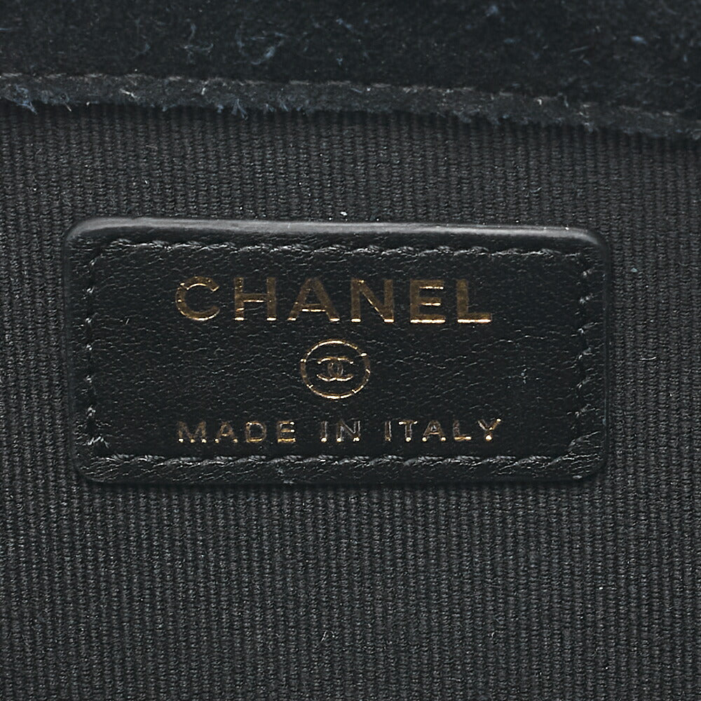 CHANEL Chain Wallet Coco Mark Matelasse Suede X Lambskin Black Gold-Tone Hardware, Pre-Owned