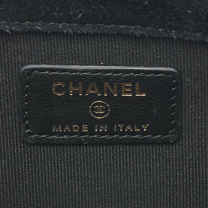 CHANEL Chain Wallet Coco Mark Matelasse Suede X Lambskin Black Gold-Tone Hardware, Pre-Owned