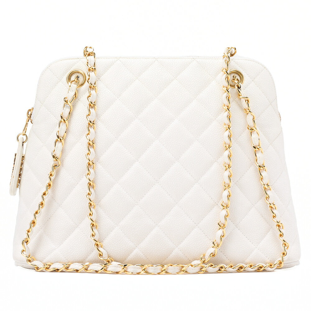 CHANEL Matelasse Plate Charm Trapezoidal Chain Shoulder Caviar Skin White Gold-Tone Hardware, Pre-Owned