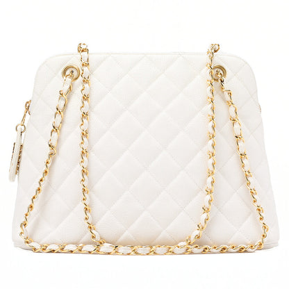 CHANEL Matelasse Plate Charm Trapezoidal Chain Shoulder Caviar Skin White Gold-Tone Hardware, Pre-Owned