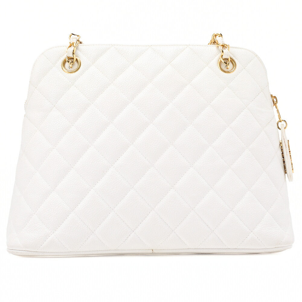 CHANEL Matelasse Plate Charm Trapezoidal Chain Shoulder Caviar Skin White Gold-Tone Hardware, Pre-Owned
