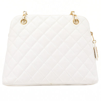 CHANEL Matelasse Plate Charm Trapezoidal Chain Shoulder Caviar Skin White Gold-Tone Hardware, Pre-Owned