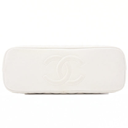 CHANEL Matelasse Plate Charm Trapezoidal Chain Shoulder Caviar Skin White Gold-Tone Hardware, Pre-Owned
