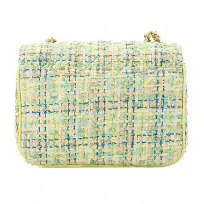 CHANEL Tweed X Leather Coco Mark Full Flap Chain Shoulder Light Green Gold-Tone Hardware, Pre-Owned