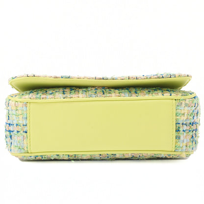 CHANEL Tweed X Leather Coco Mark Full Flap Chain Shoulder Light Green Gold-Tone Hardware, Pre-Owned
