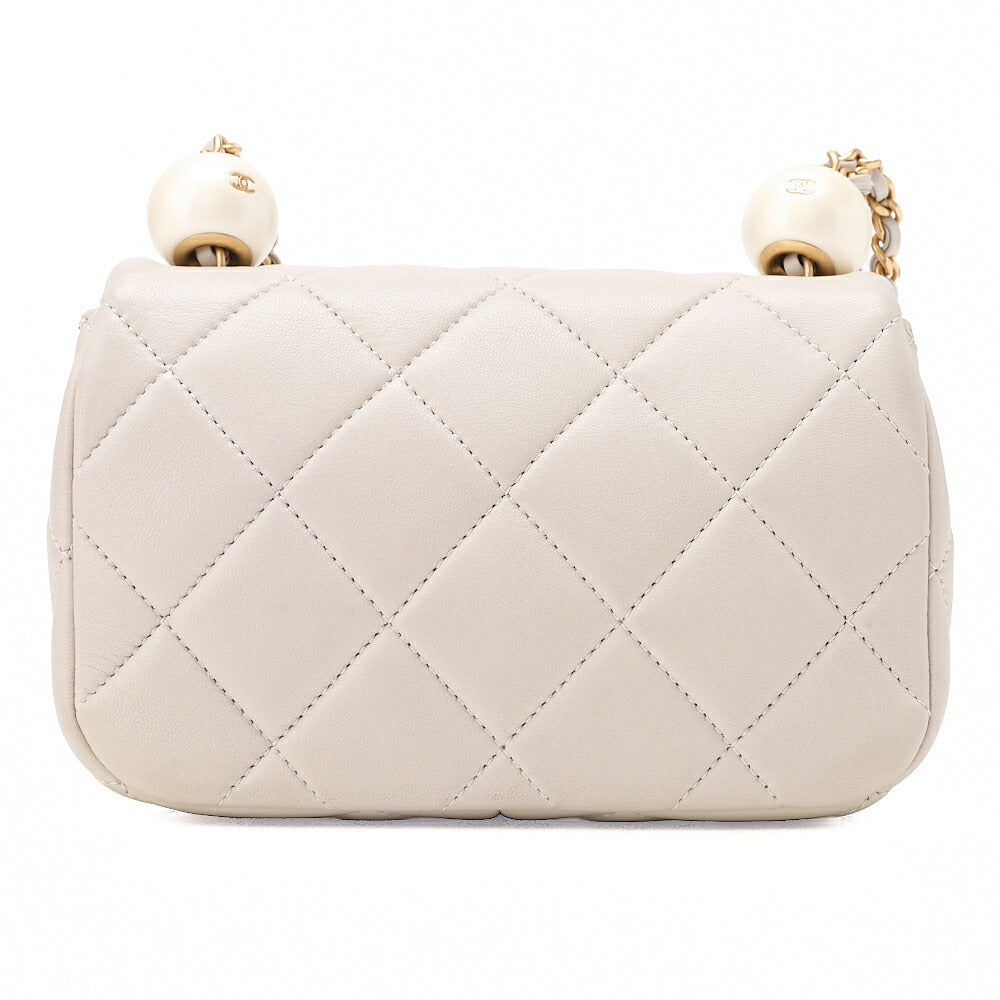 CHANEL Lambskin Mini Matelasse Ball Chain Shoulder Gray Gold-Tone Hardware, Pre-Owned