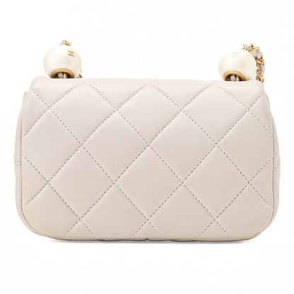 CHANEL Lambskin Mini Matelasse Ball Chain Shoulder Gray Gold-Tone Hardware, Pre-Owned