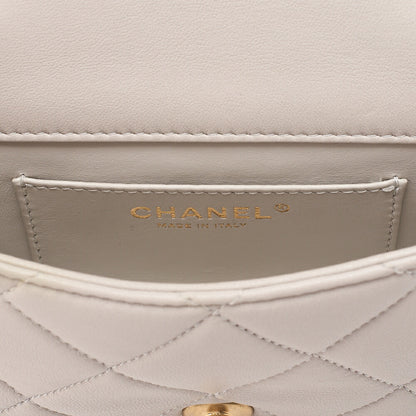 CHANEL Lambskin Mini Matelasse Ball Chain Shoulder Gray Gold-Tone Hardware, Pre-Owned