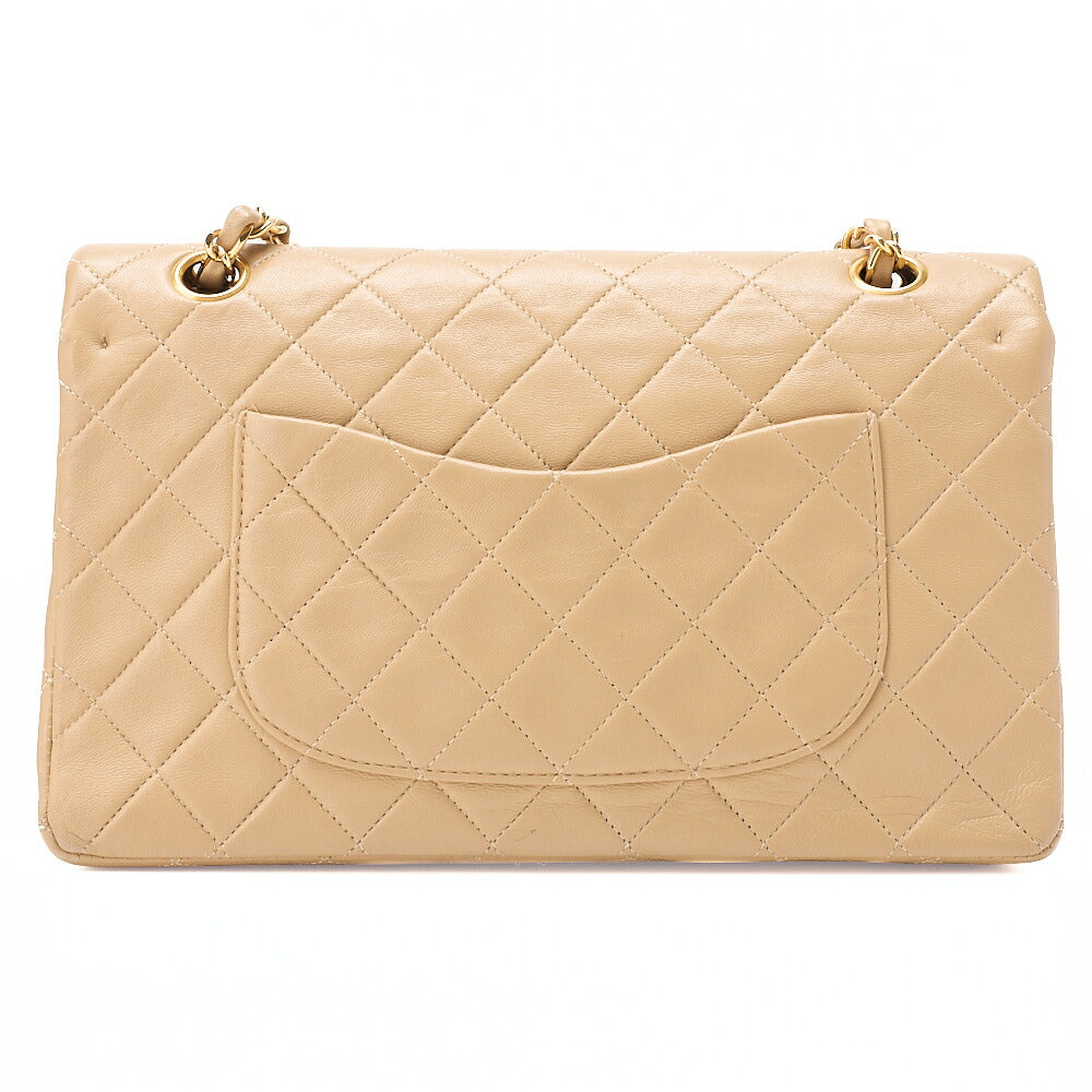 CHANEL Lambskin Matelasse Double Flap 25cm Chain Shoulder Beige Gold-Tone Hardware, Pre-Owned
