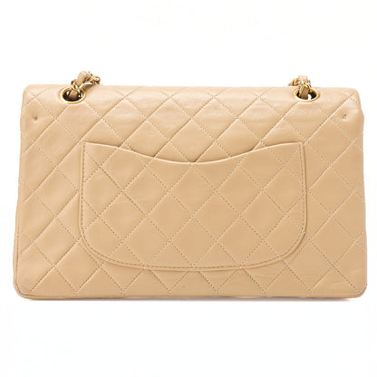 CHANEL Lambskin Matelasse Double Flap 25cm Chain Shoulder Beige Gold-Tone Hardware, Pre-Owned