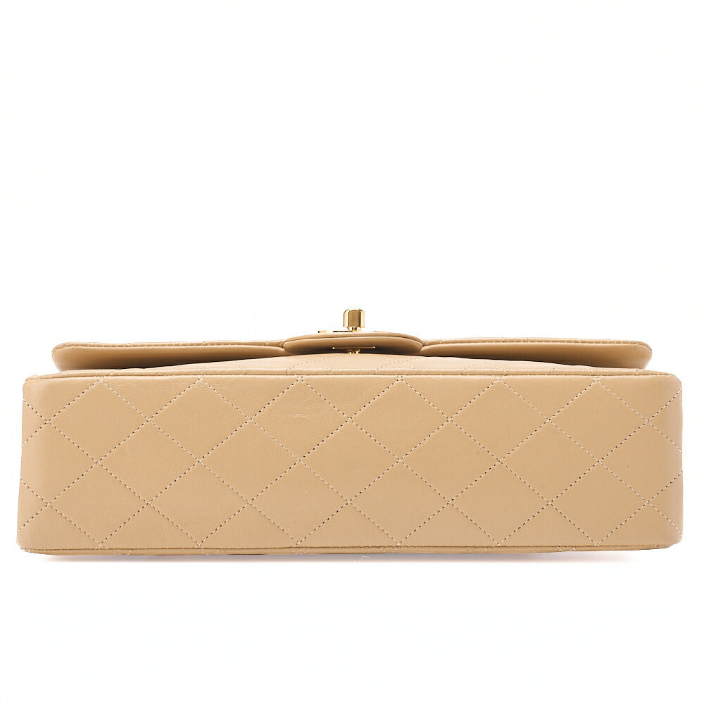 CHANEL Lambskin Matelasse Double Flap 25cm Chain Shoulder Beige Gold-Tone Hardware, Pre-Owned