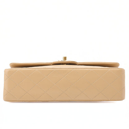 CHANEL Lambskin Matelasse Double Flap 25cm Chain Shoulder Beige Gold-Tone Hardware, Pre-Owned