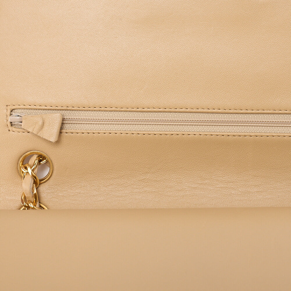 CHANEL Lambskin Matelasse Double Flap 25cm Chain Shoulder Beige Gold-Tone Hardware, Pre-Owned