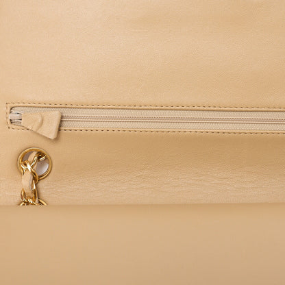 CHANEL Lambskin Matelasse Double Flap 25cm Chain Shoulder Beige Gold-Tone Hardware, Pre-Owned
