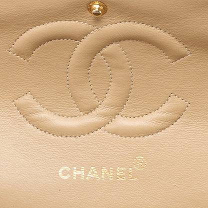 CHANEL Lambskin Matelasse Double Flap 25cm Chain Shoulder Beige Gold-Tone Hardware, Pre-Owned