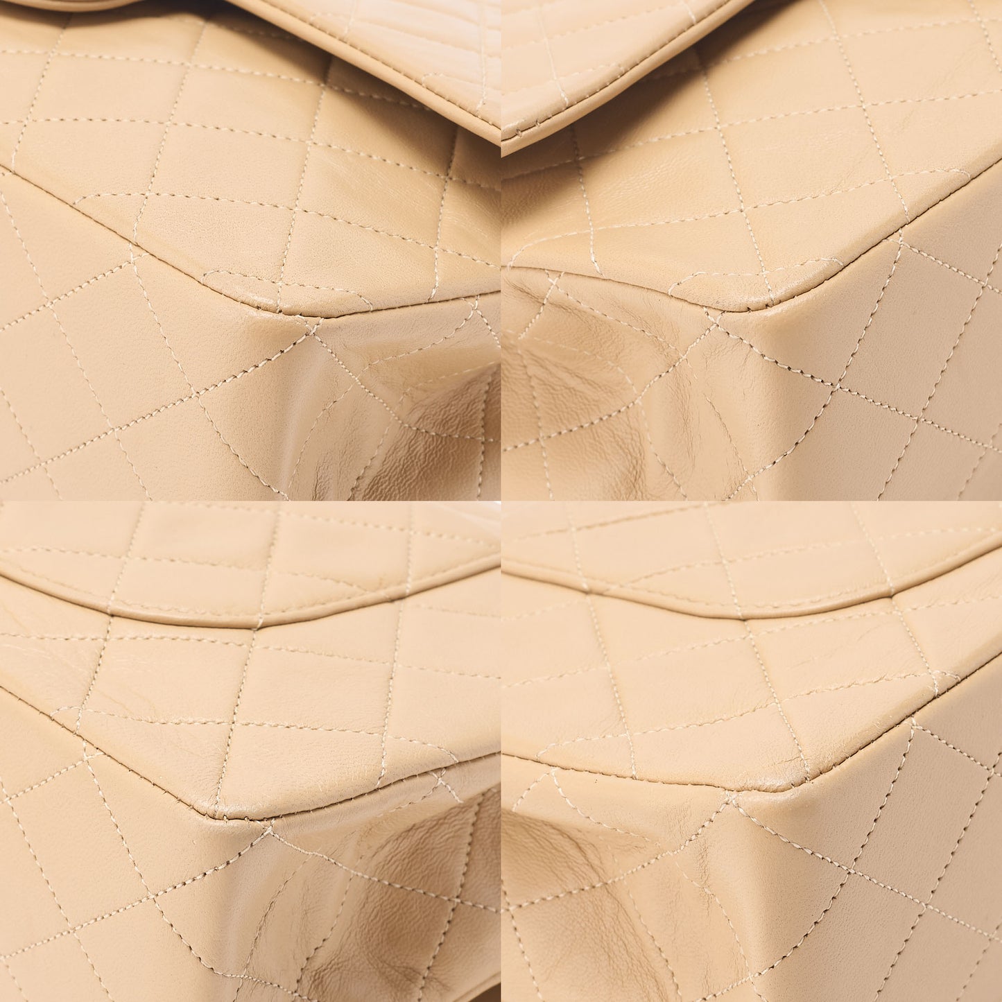 CHANEL Lambskin Matelasse Double Flap 25cm Chain Shoulder Beige Gold-Tone Hardware, Pre-Owned