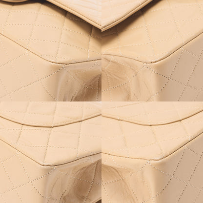 CHANEL Lambskin Matelasse Double Flap 25cm Chain Shoulder Beige Gold-Tone Hardware, Pre-Owned