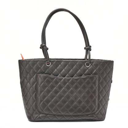 CHANEL Cambonline Matelasse Tote Bag Calf Leather x Enamel Brown Silver-Tone Hardware, Pre-Owned