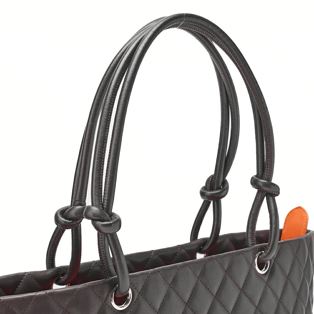 CHANEL Cambonline Matelasse Tote Bag Calf Leather x Enamel Brown Silver-Tone Hardware, Pre-Owned