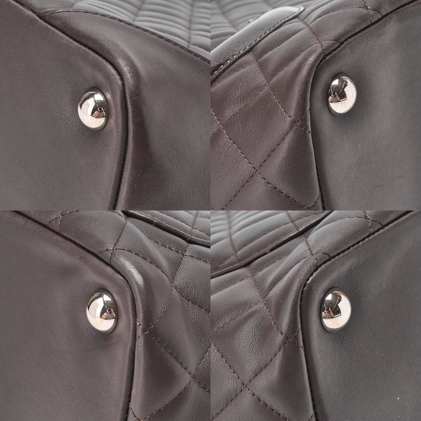 CHANEL Cambonline Matelasse Tote Bag Calf Leather x Enamel Brown Silver-Tone Hardware, Pre-Owned