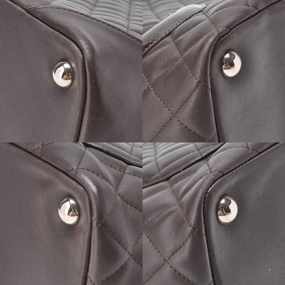 CHANEL Cambonline Matelasse Tote Bag Calf Leather x Enamel Brown Silver-Tone Hardware, Pre-Owned