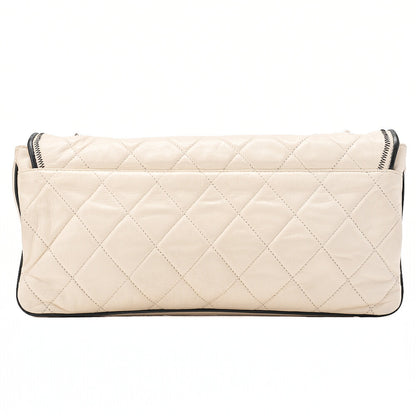 CHANEL Lambskin East Waist 2.55 Lock Chain Shoulder Bag White Silver-Tone Hardware, Pre-Owned