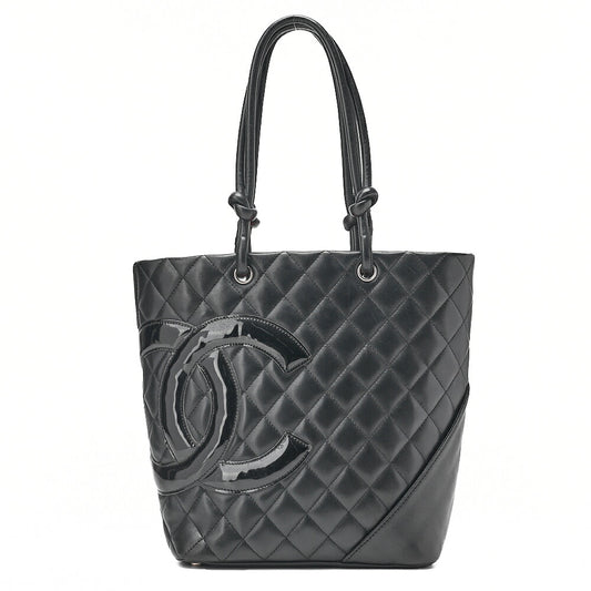 CHANEL Calf Leather x Enamel Cambon Line Boring Bag Black x Black Silver-Tone Hardware, Pre-Owned