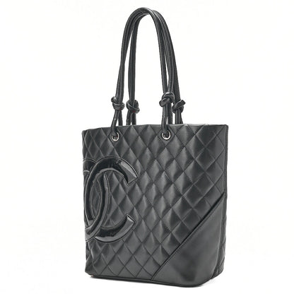 CHANEL Calf Leather x Enamel Cambon Line Boring Bag Black x Black Silver-Tone Hardware, Pre-Owned