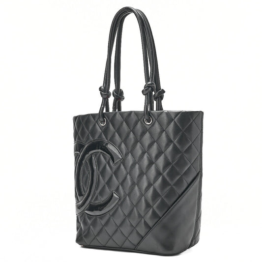 CHANEL Calf Leather x Enamel Cambon Line Boring Bag Black x Black Silver-Tone Hardware, Pre-Owned