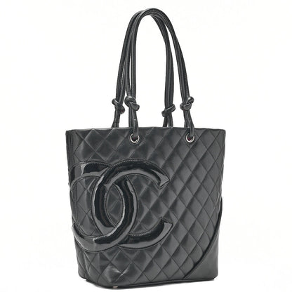 CHANEL Calf Leather x Enamel Cambon Line Boring Bag Black x Black Silver-Tone Hardware, Pre-Owned