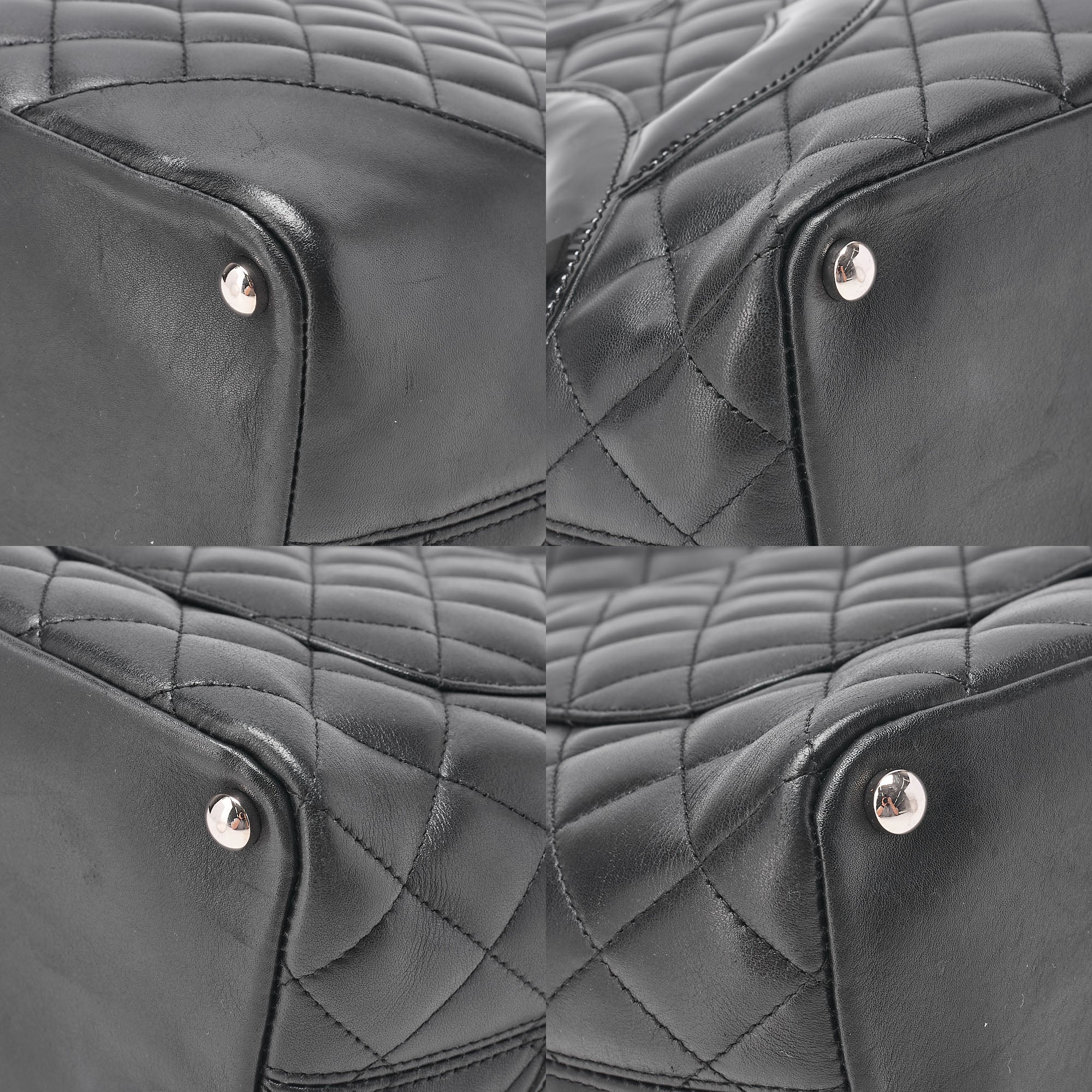 CHANEL Calf Leather x Enamel Cambon Line Boring Bag Black x Black