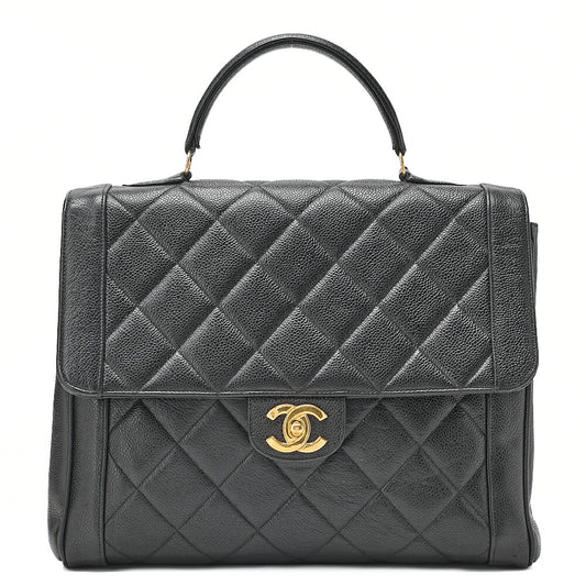 CHANEL Handbag Matelasse Caviar Skin Black Gold-Tone Hardware, Pre-Owned