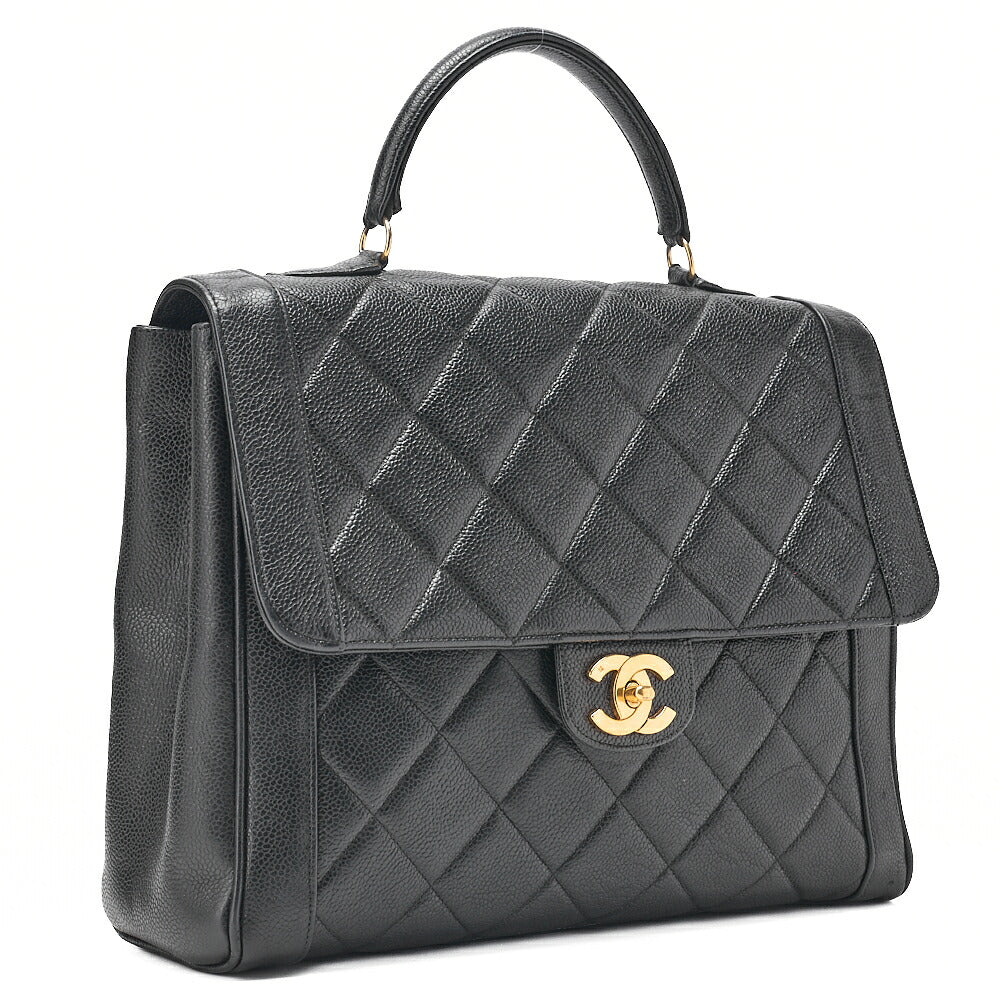 CHANEL Handbag Matelasse Caviar Skin Black Gold-Tone Hardware, Pre-Owned