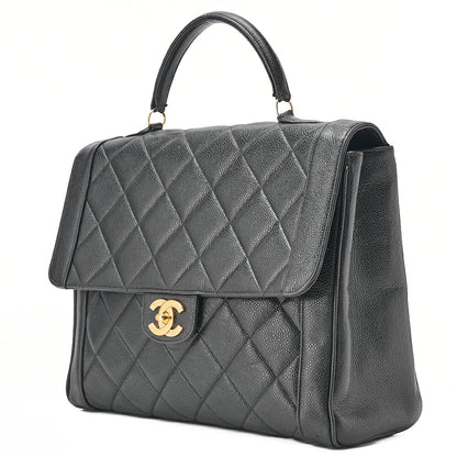 CHANEL Handbag Matelasse Caviar Skin Black Gold-Tone Hardware, Pre-Owned