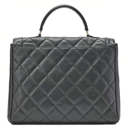 CHANEL Handbag Matelasse Caviar Skin Black Gold-Tone Hardware, Pre-Owned