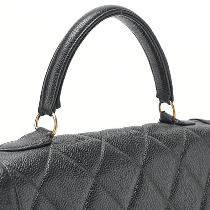CHANEL Handbag Matelasse Caviar Skin Black Gold-Tone Hardware, Pre-Owned