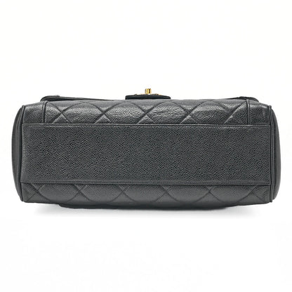 CHANEL Handbag Matelasse Caviar Skin Black Gold-Tone Hardware, Pre-Owned
