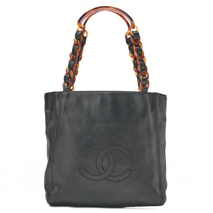 CHANEL Chain Tote Bag Lambskin Coco Mark Tortoiseshell Pattern Plastic Chain Shoulder Black Gold-Tone Hardware, Pre-Owned
