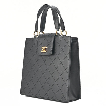 CHANEL Caviar Skin Matelasse Turn Lock Handbag Black Gold-Tone Hardware, Pre-Owned