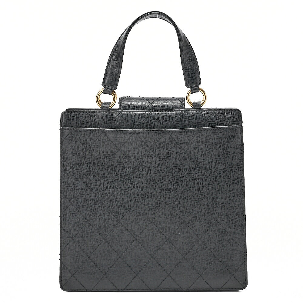 CHANEL Caviar Skin Matelasse Turn Lock Handbag Black Gold-Tone Hardware, Pre-Owned