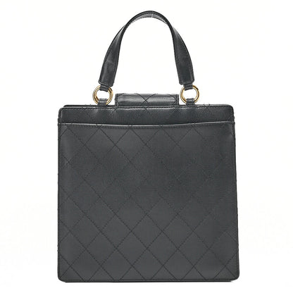 CHANEL Caviar Skin Matelasse Turn Lock Handbag Black Gold-Tone Hardware, Pre-Owned