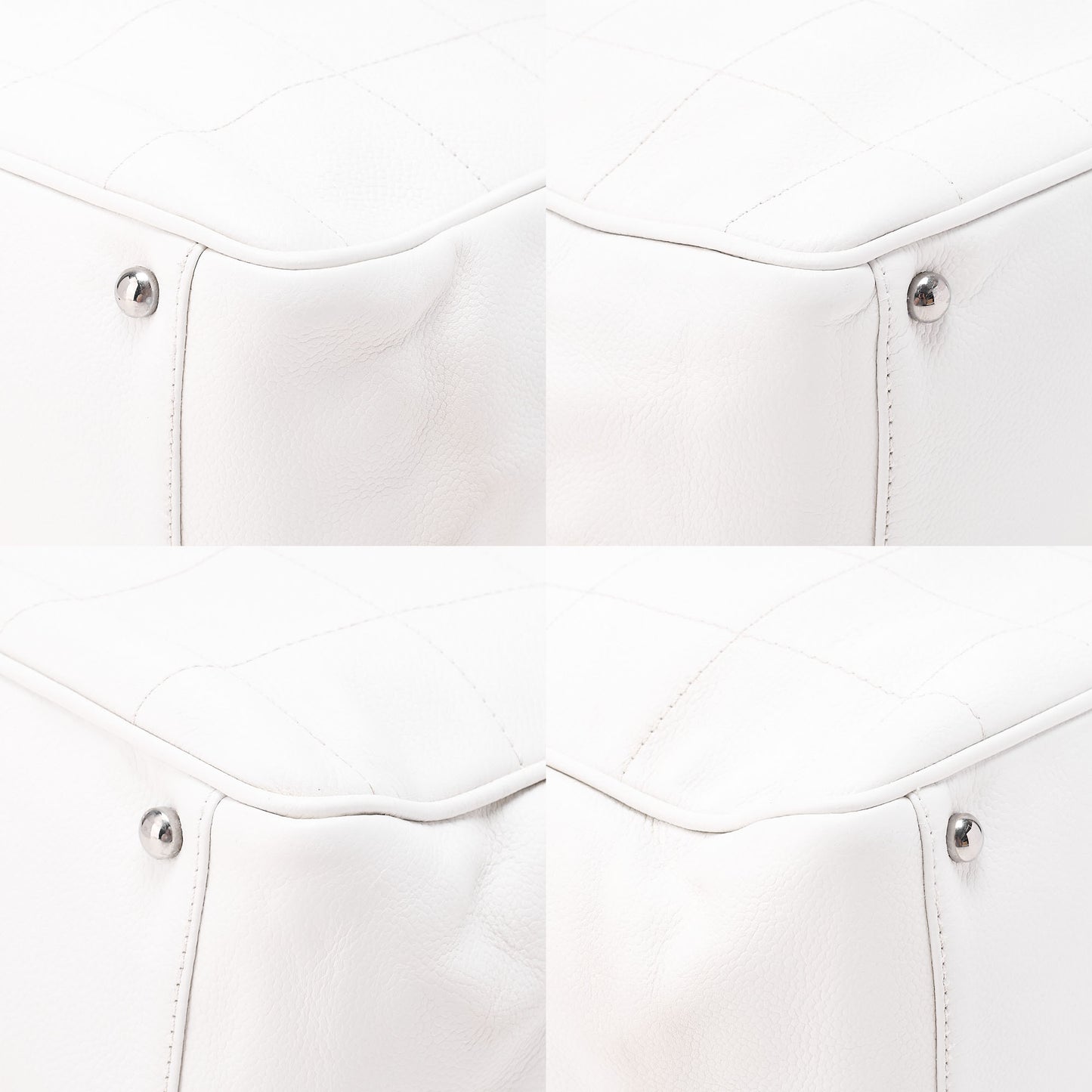 CHANEL Caviar Skin Choco Bar Handbag White Silver-Tone Hardware, Pre-Owned