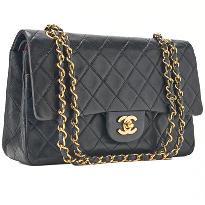 CHANEL Lambskin Matelasse Double Flap 25cm Chain Shoulder Dark Navy Gold-Tone Hardware, Pre-Owned