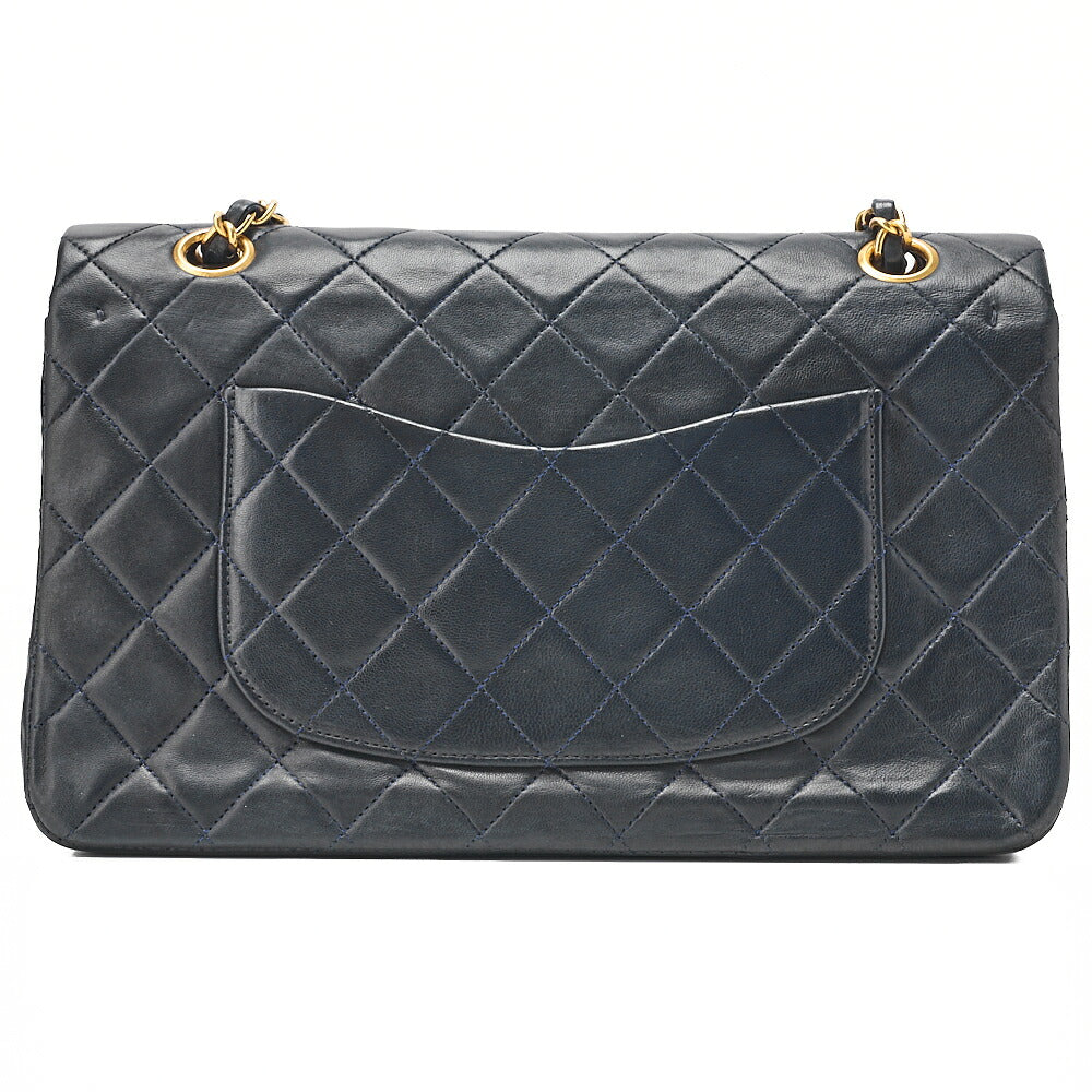 CHANEL Lambskin Matelasse Double Flap 25cm Chain Shoulder Dark Navy Gold-Tone Hardware, Pre-Owned