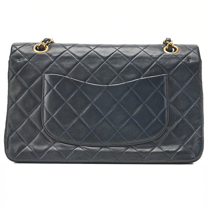 CHANEL Lambskin Matelasse Double Flap 25cm Chain Shoulder Dark Navy Gold-Tone Hardware, Pre-Owned