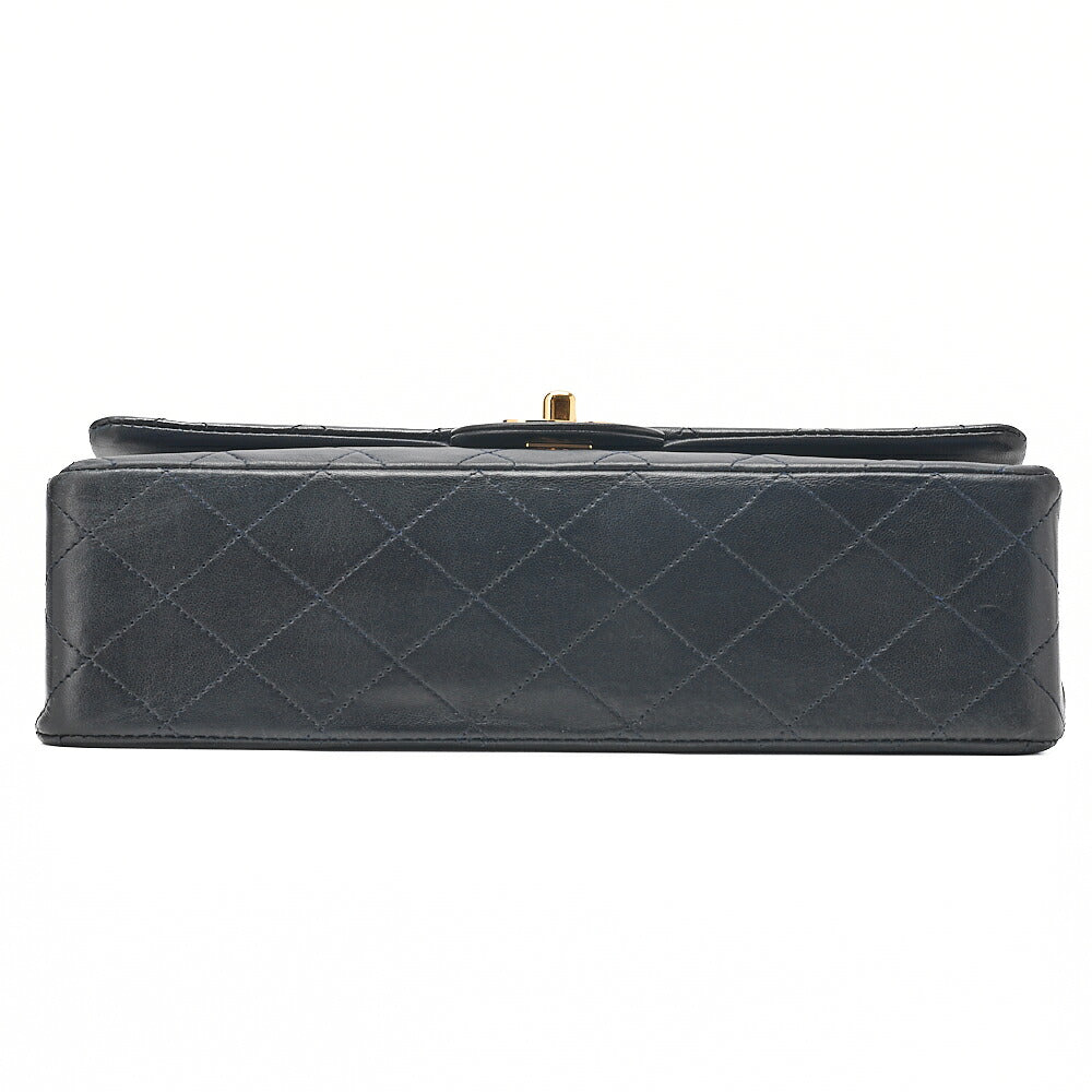 CHANEL Lambskin Matelasse Double Flap 25cm Chain Shoulder Dark Navy Gold-Tone Hardware, Pre-Owned