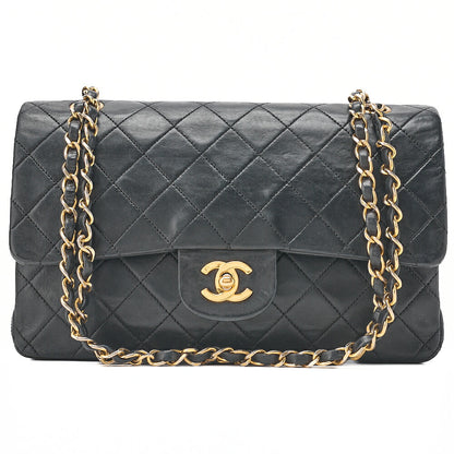 CHANEL Lambskin Matelasse Double Flap 25cm Chain Shoulder Black Gold-Tone Hardware, Pre-Owned